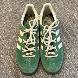 adidas Green Suede Spezials with White Stripes and Brown Sole